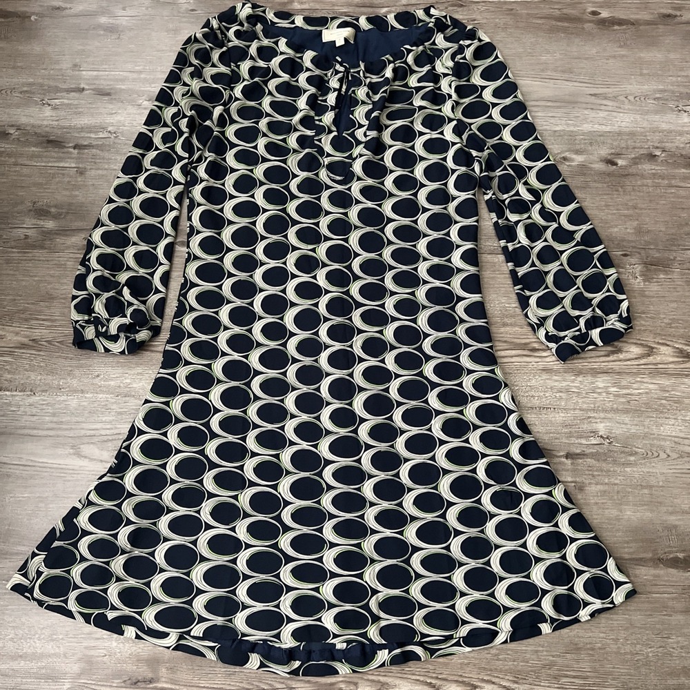 Moulinette Soeurs Geometric Print Shift Dress Womens 8 Navy Blue Mod Retro